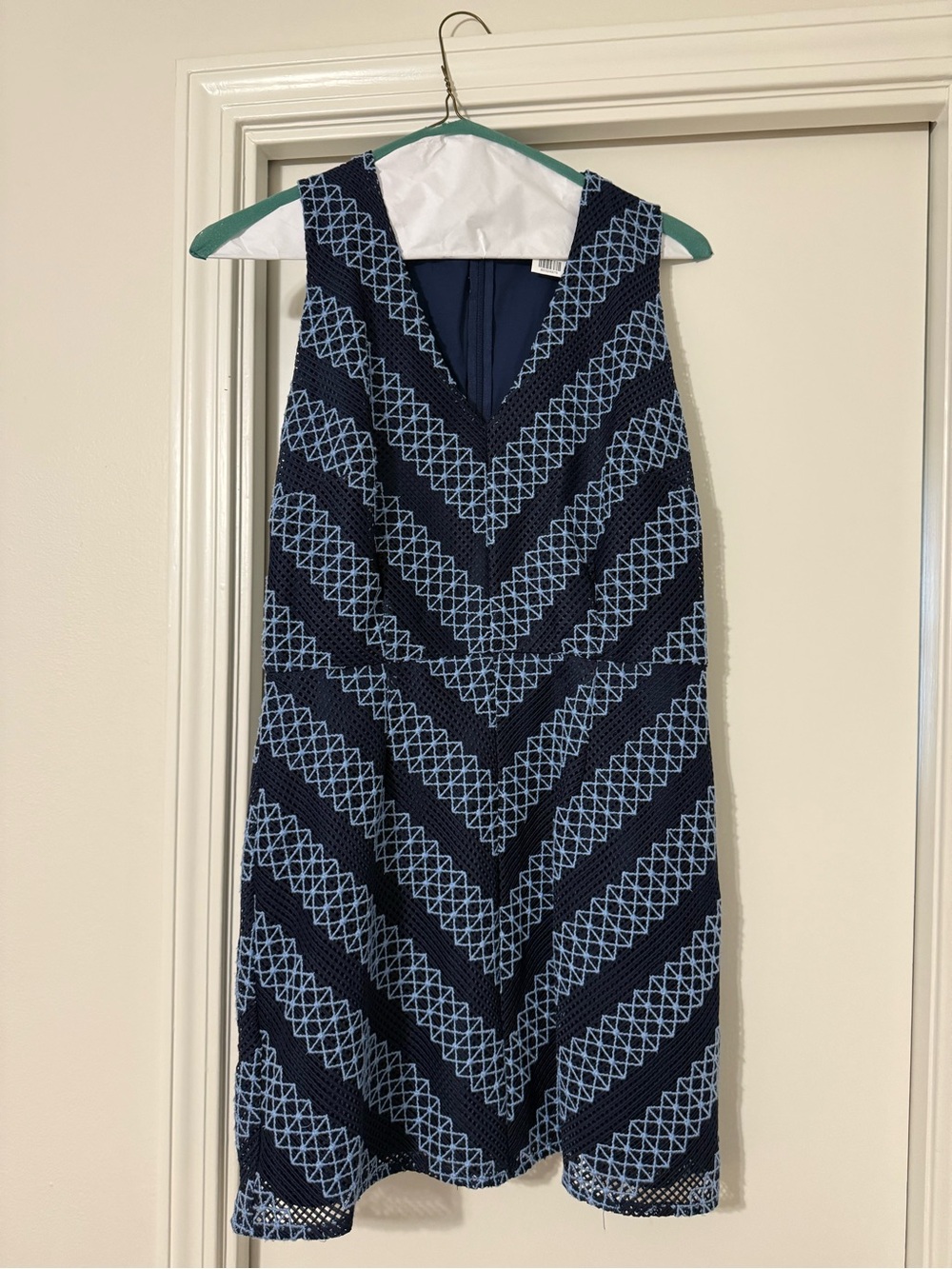 V-Neck Navy and Light Blue Chevron Mini Dress